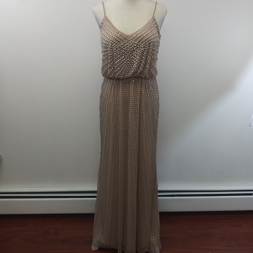 Xscape Champagne and Silver Beaded Gown